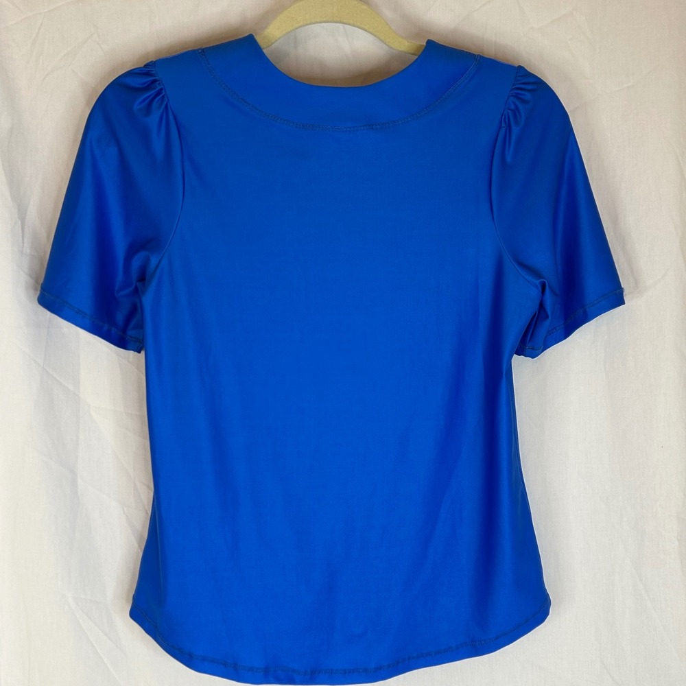 The Bubble Emily Top NWT Women's XS Short Sleeve‎ Scalloped Neck Top Blue - Picture 7 of 11